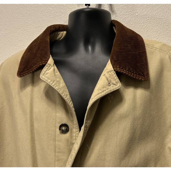 Vintage Lands End Jacket Men’s L Tan Chore Coat Barn Canvas Plaid Corduroy Trim - Picture 4 of 7